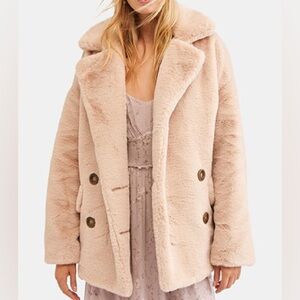 EUC🤎Free People Kate Faux-Fur Double-Breasted Coat Small Oversized